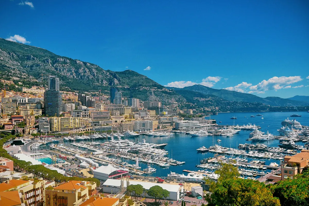 Monaco harbor and the Riviera coastline from above
